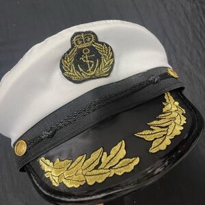 Black and White Captain's Hat with Gold Embroidery